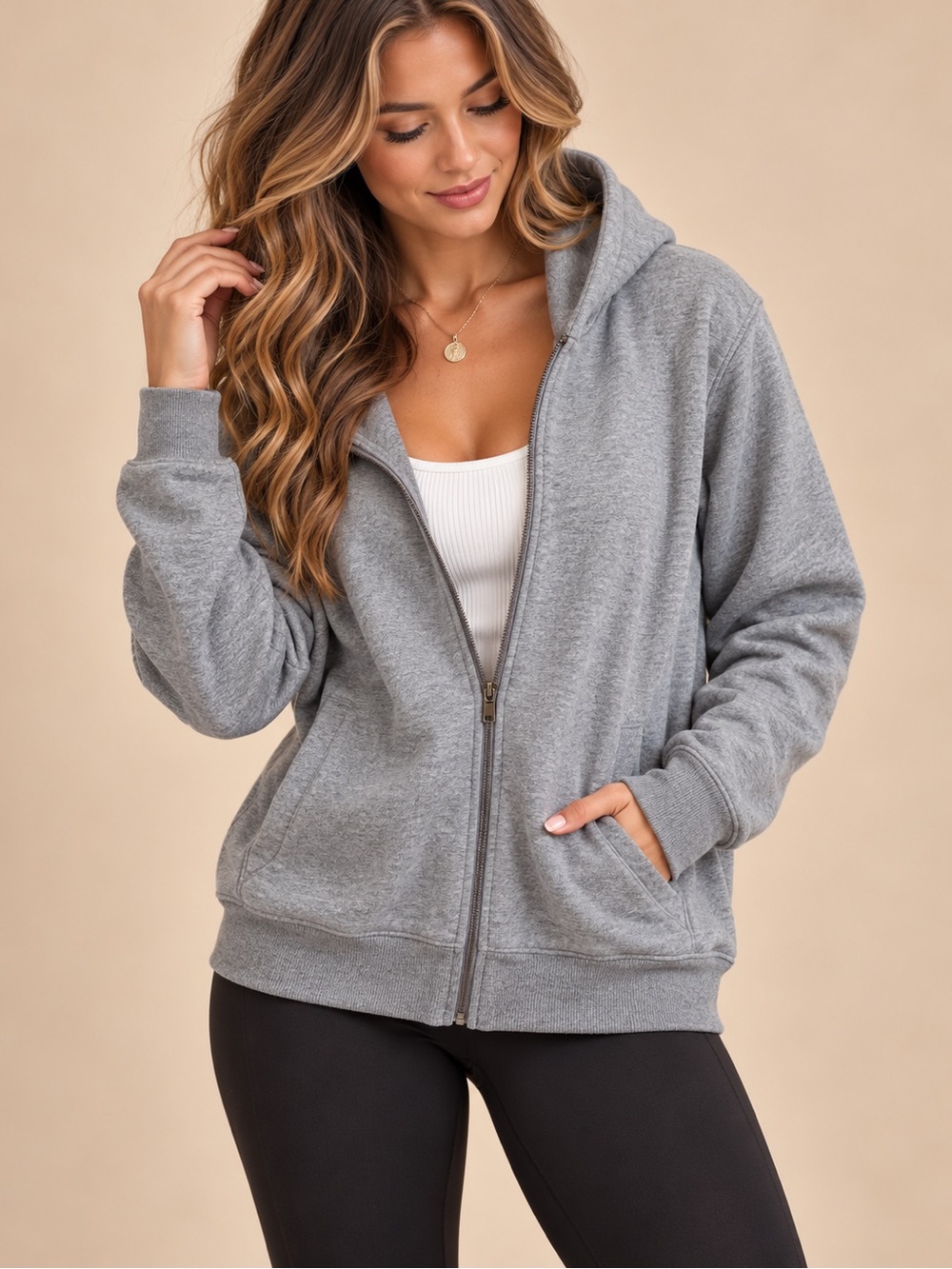 BCG Gray Full Zip Hoodie XL Women’s Classic Athleisure Sweatshirt